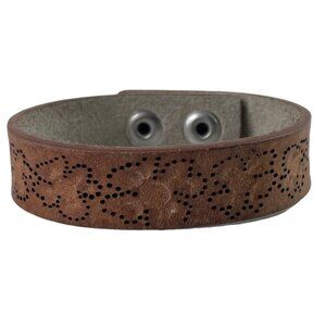 Fossil Womens Band Bracelet Brown Leather with Snaps Floral Design